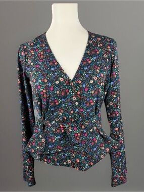 Chloe & Katie Women's Floral Top Sz XS Wrap Bell Sleeve Cottage Boho